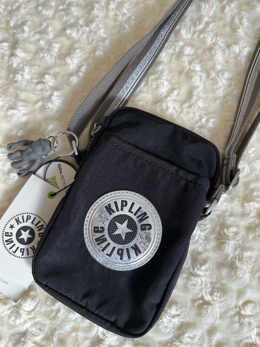 Kipling Black and Gray Mini Crossbody Pouch